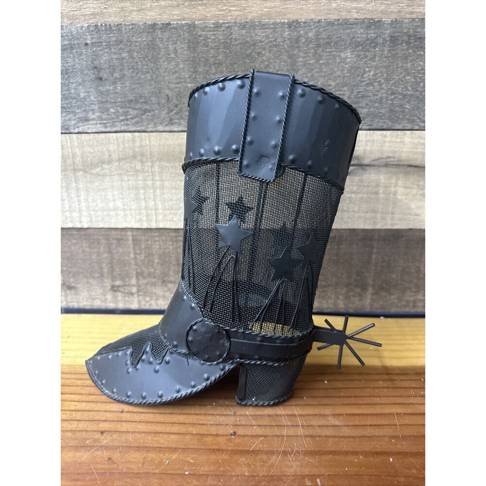 Western Metal Cowboy Cowgirl Decorative Boot With Spurs Tealight Holder